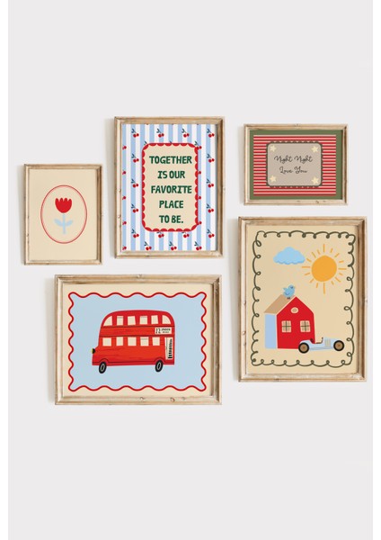 Çocuk Odası Retro Renkli Poster Seti Çerçeveli