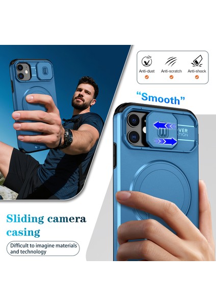iPhone 11 Için Manyetik Kılıf, Kayar Kamera Korumalı Çift Katmanlı Darbeye Dayanıklı Telefon Kılıfı, Ayarlanabilir Stand, Mavi (Yurt Dışından) fırsatları