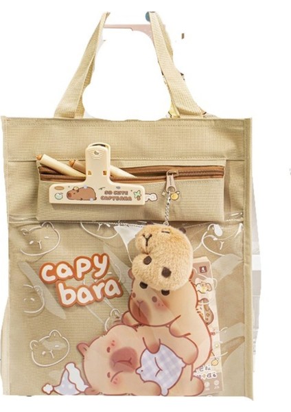 Sevimli Kapibara Figürlü Çok Fonksiyonlu Geniş Kapasiteli Kanvas Taşıma Kitap Çantası fiyatları