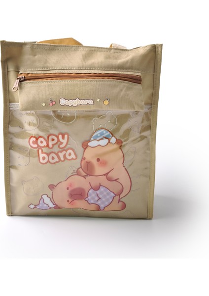 Sevimli Kapibara Figürlü Çok Fonksiyonlu Geniş Kapasiteli Kanvas Taşıma Kitap Çantası modelleri