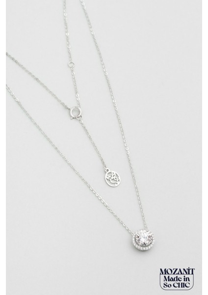 Mozanit Fısıltısı 18 Ayar Beyaz Altın Kaplama 44 cm Gümüş Kolye