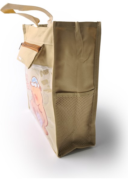 Sevimli Kapibara Figürlü Çok Fonksiyonlu Geniş Kapasiteli Kanvas Taşıma Kitap Çantası