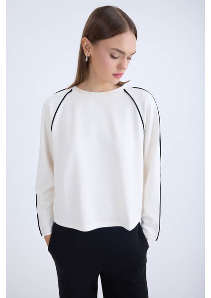 Yuvarlak Yaka Şeritli Uzun Kol Bluz fiyatları