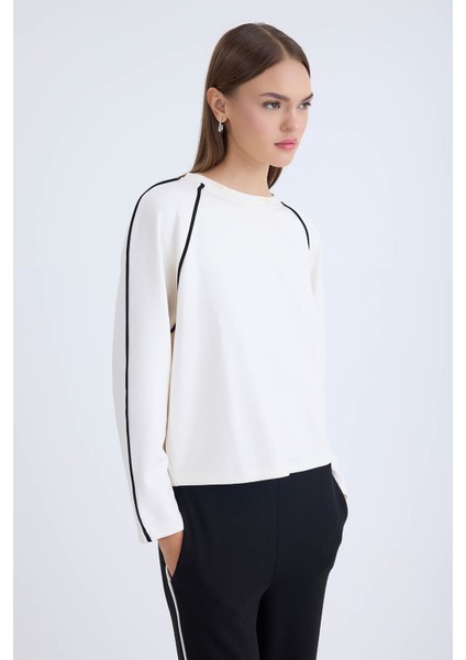 Yuvarlak Yaka Şeritli Uzun Kol Bluz modelleri