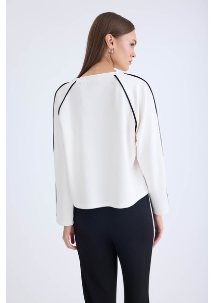 Yuvarlak Yaka Şeritli Uzun Kol Bluz fırsatları