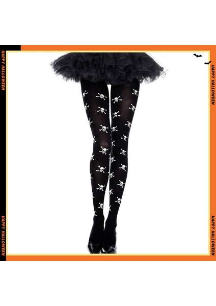 Cadılar Bayramı Tights, Küçük Şeytan Baskılı Ipek Çorap, Kafatası Baskılı Diz Üstü Sürtünme Önleyici Çorap (Yurt Dışından)
