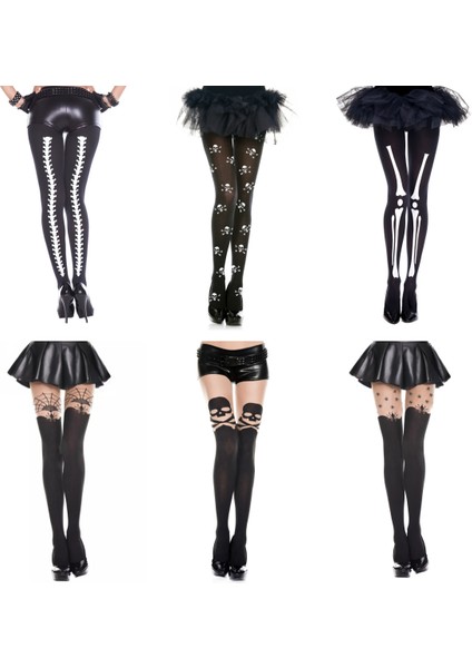 Cadılar Bayramı Tights, Küçük Şeytan Baskılı Ipek Çorap, Kafatası Baskılı Diz Üstü Sürtünme Önleyici Çorap (Yurt Dışından) indirimleri