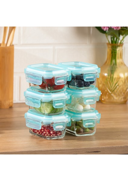 4373 6lı Sızdırmaz Kilit Kapaklı Yiyecek Erzak Saklama Kabı Seti - Cam Saklama Kabı - 150ML Yeşil fiyatları