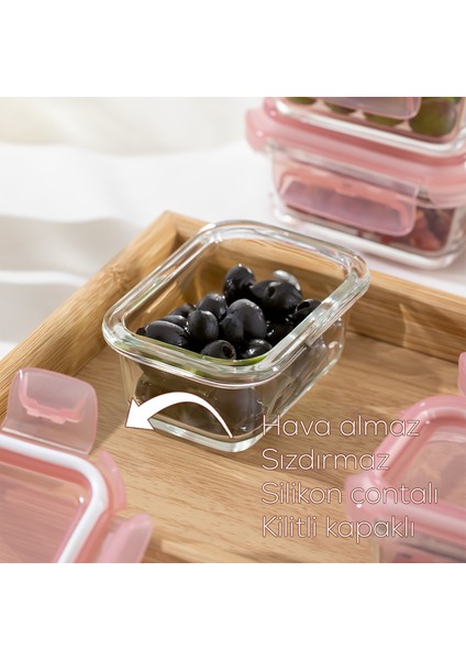 4375 6lı Sızdırmaz Kilit Kapaklı Yiyecek Erzak Saklama Kabı Seti - Cam Saklama Kabı - 150ML Pudra modelleri