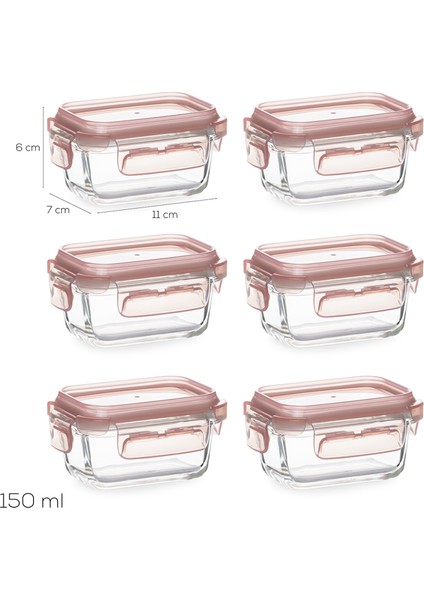 4375 6lı Sızdırmaz Kilit Kapaklı Yiyecek Erzak Saklama Kabı Seti - Cam Saklama Kabı - 150ML Pudra fırsatları