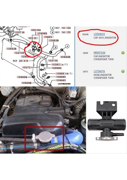 Radyatör Boyun Dolgusu W/ Kapak Su Hortumu Konnektörü 1350A043 Mitsubishi Lancer Outlander Galander Fortis Asx 4B11 (Yurt Dışından) fırsatları