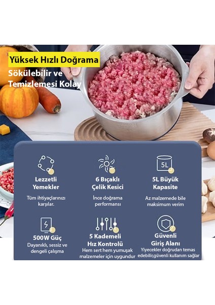 Powerchop Pro Elektrikli Paslanmaz Çelik Kollu 5 Litre Et Kıyma Makinesi Sebze Meyve Doğrayıcı Rondo Blendır fırsatları