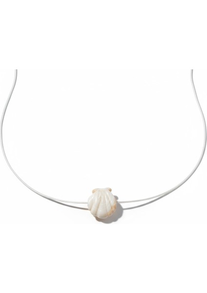 El Yapımı Porselen Beyaz Istiridye Figürlü Kadın Kolye