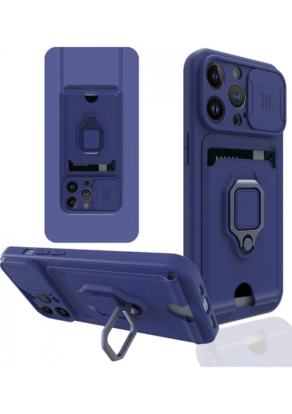 iPhone 13 Pro Max Kılıf Zuma Kartvizitli Yüzüklü Silikon - Lacivert (K95)