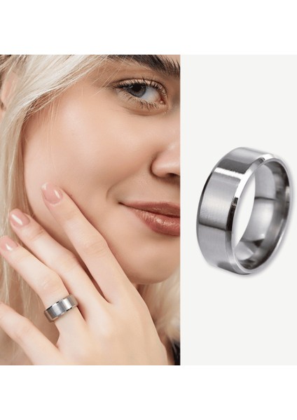 Gümüş Renkli 316L Kalite Paslanmaz Kadın Çelik Alyans Yüzük - 27 Ölçü fiyatları