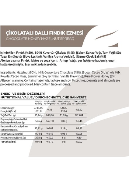 250G Çikolatalı Ballı Fındık Ezmesi | Doğal Enerji fiyatları