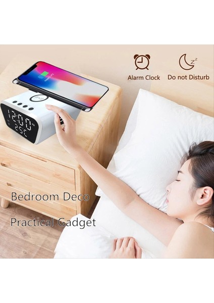 Çalar Saat 15W Akıllı Kablosuz Şarj Cihazı Zaman Takvim Sıcaklık Ekran LED Dijital Saat Siyah (Yurt Dışından) modelleri