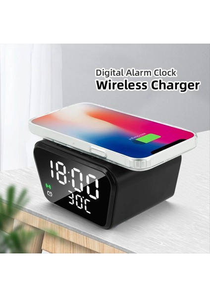 Çalar Saat 15W Akıllı Kablosuz Şarj Cihazı Zaman Takvim Sıcaklık Ekran LED Dijital Saat Siyah (Yurt Dışından) fırsatları