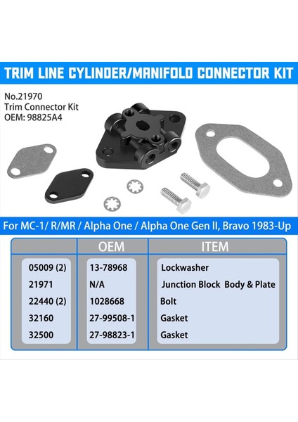 21970 Trım Hatı Silindir/manifold Konektör Kiti Mercruiser Alfa Bravo Sürücüleri Için 98825A4 8M0080805 8M0137703 (Yurt Dışından) indirimleri