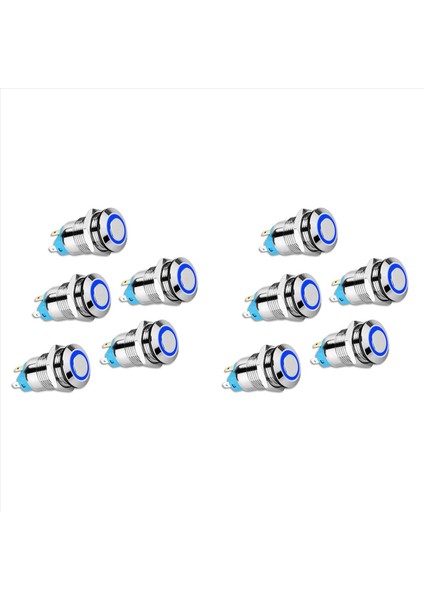 10PCS 12MM Mandal Push Düğmesi Anahtarı Yüksek Yuvarlak Kapak 12V/24V Mavi Işık ile Su Geçirmez Metal Itme Düğmesi Anahtarı (Yurt Dışından)