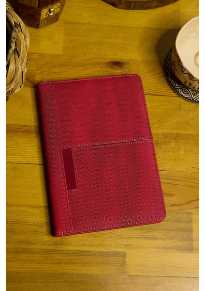 Kişiye Özel Bordo Vegan Deri Telefon Cepli Dikişili Düz 224 Sayfa Çizgili Not Defteri