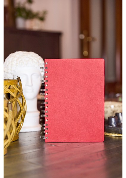 Kişiye Özel Kırmızı Düz Vegan Deri Spiralli 240 Sayfa Çizgili Not Defteri