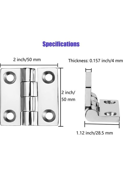 Ağır Hizmet Tipi Paslanmaz Çelik Tekne Menteşeleri Deniz Sınıfı Menteşeler 2 Inç x 2 Inç (50MM x 50 Mm) (4 Adet) (Yurt Dışından) fiyatları