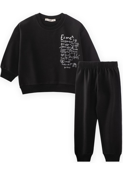 Işlem Baskılı Eşofman Takım 2-7 Yaş Siyah