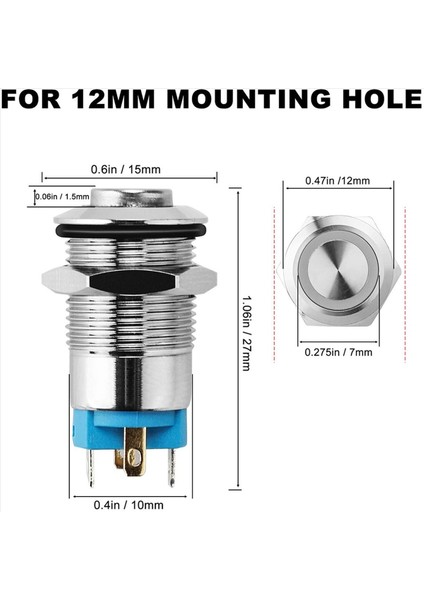 15PCS 12MM Mandallama Düğmesi Anahtarı Yüksek Yuvarlak Kapak 12V/24V Mavi Işık ile Su Geçirmez Metal Itme Düğmesi Anahtarı (Yurt Dışından) fırsatları