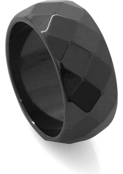 Metalik Gri Renkli Faset Kesim Hematit Doğaltaş Kadın Yüzük 18 Ölçü