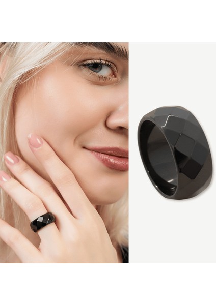 Metalik Gri Renkli Faset Kesim Hematit Doğaltaş Kadın Yüzük 18 Ölçü fiyatları