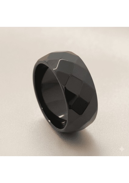 Metalik Gri Renkli Faset Kesim Hematit Doğaltaş Kadın Yüzük 18 Ölçü fırsatları