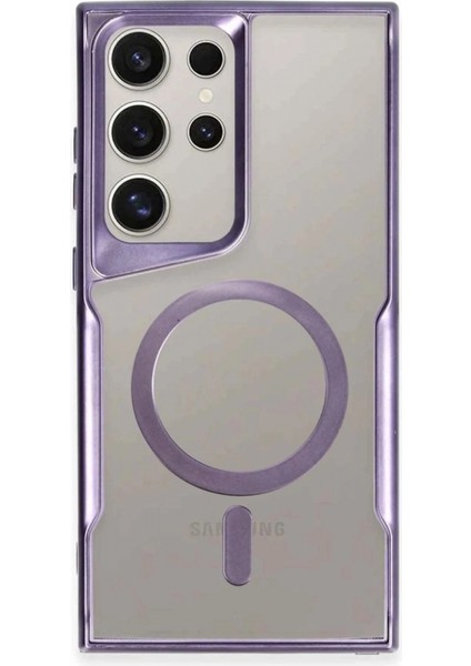 Samsung Galaxy S23 Ultra Kılıf Boyi Magsafe Silikon Kapak - Derin Mor (K95)