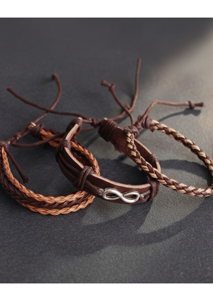 Sonsuzluk Hayat Ağacı Figürlü El Yapımı Deri Bileklik Setleri modelleri