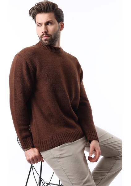 Kahverengi Bisiklet Yaka Overfit Erkek Triko Kazak E7402