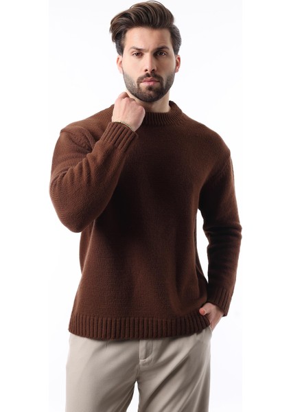 Kahverengi Bisiklet Yaka Overfit Erkek Triko Kazak E7402 fiyatları