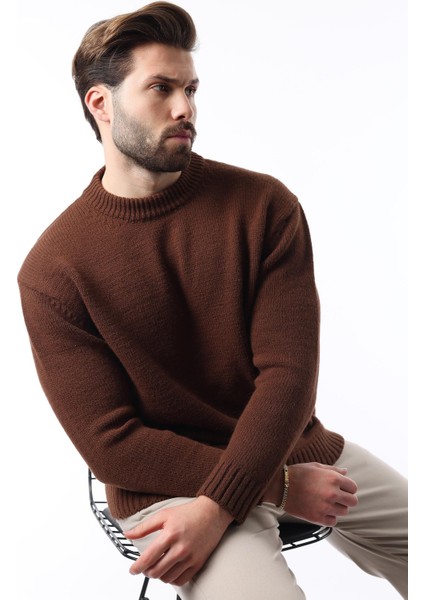 Kahverengi Bisiklet Yaka Overfit Erkek Triko Kazak E7402 fırsatları