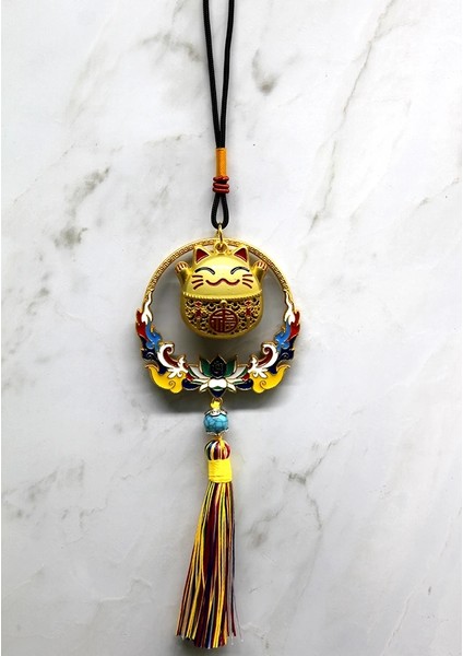 Renkli Püsküllü Şans Kedisi Feng Shui Askılık ALK4452 ( Lisinya )
