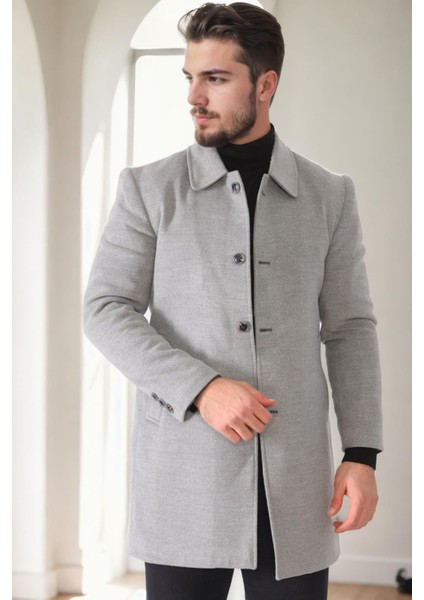 PLT9364 Dewberry Erkek Palto-Açık Gri