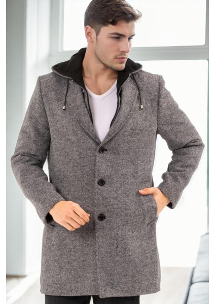 PLT9376 Dewberry Erkek Palto-Desenli Gri