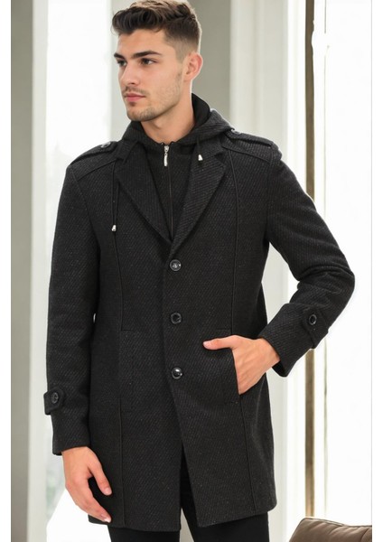 PLT9334 Dewberry Erkek Palto-Desenli Antrasit