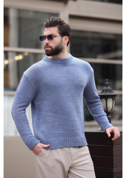 Indigo Bisiklet Yaka Overfit Erkek Triko Kazak E7402 fırsatları