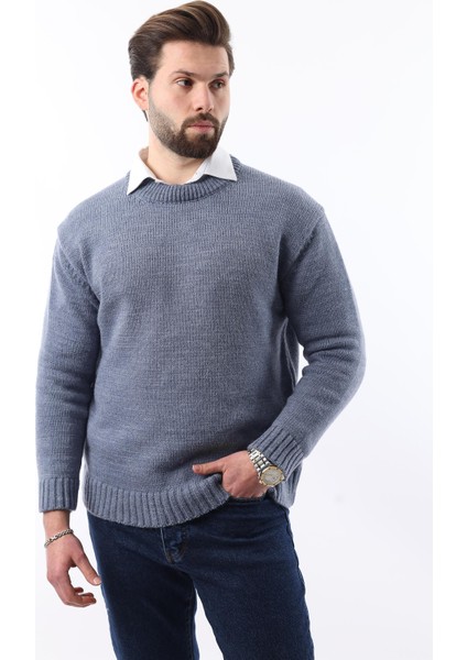 Indigo Bisiklet Yaka Overfit Erkek Triko Kazak E7402