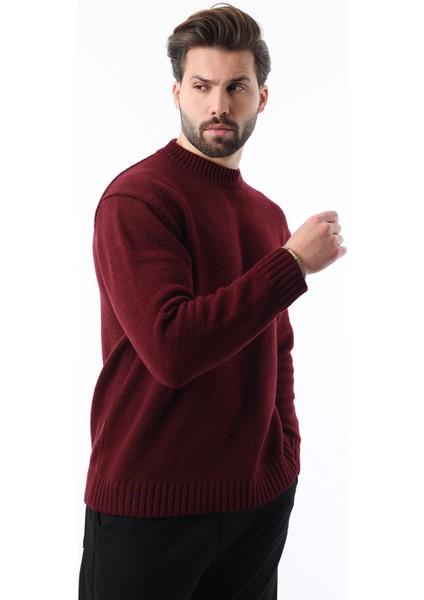 Bordo Bisiklet Yaka Overfit Erkek Triko Kazak E7402 modelleri