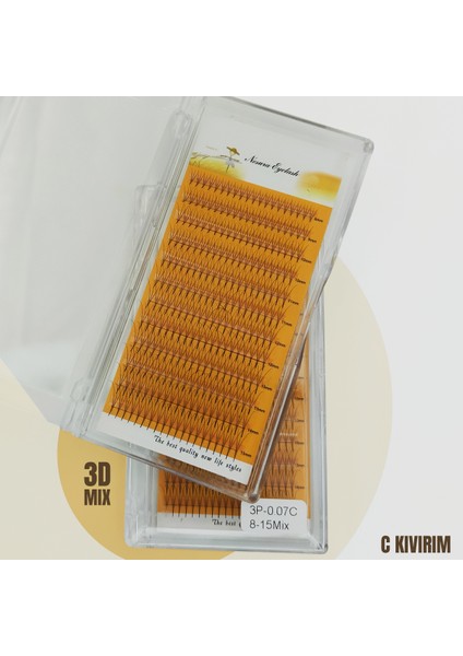 3D Hazır Demet Ipek Kirpik 0.07C 8-15MM