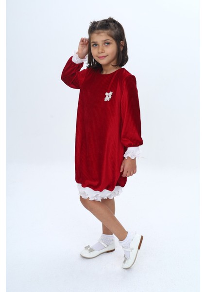 Kız Çocuk Kadife Fırfır Detaylı Elbise fiyatları