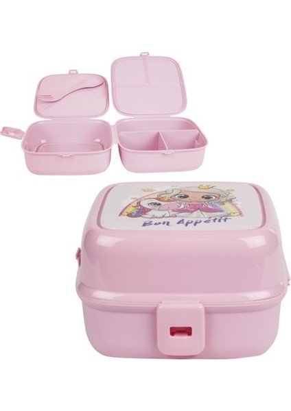 4 Bölmeli Çatallı Beslenme Kabı - Diyet Kabı Karışık Renklerdedir fırsatları