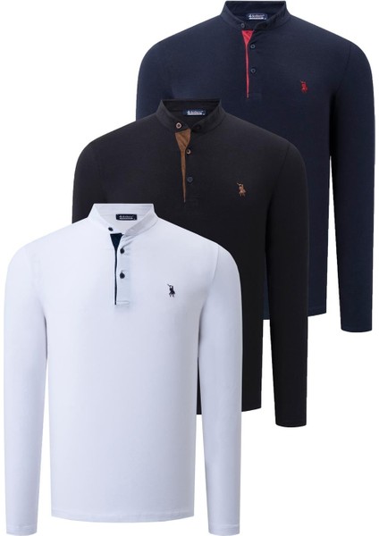 Üçlü Set V4009 Dewberry Erkek Sweatshırt-Siyah-Beyaz-Lacivert