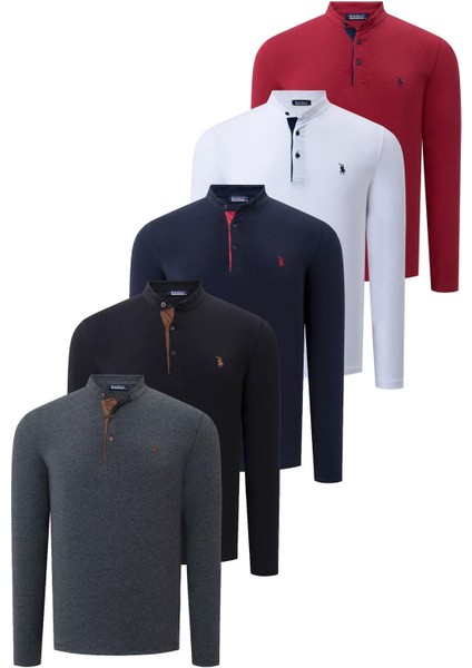 Beşli Set V4009 Dewberry Erkek Sweatshırt-Siyah-Lacivert-Beyaz-Bordo-Antrasit