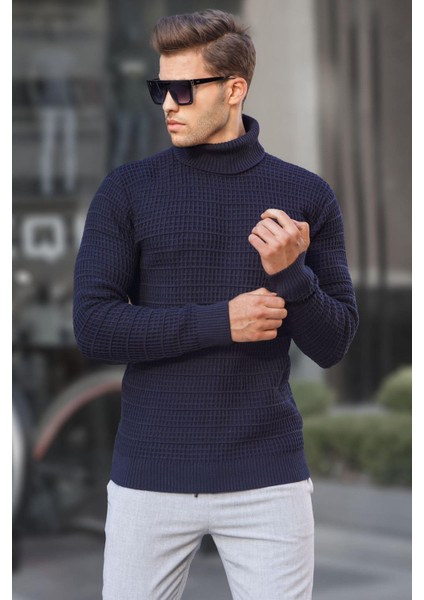 Lacivert Balıkçı Yaka Triko Kazak 6832